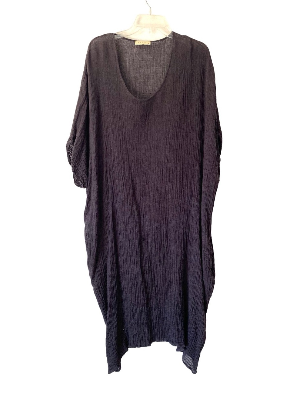 Stark X Dark Gray Gauzy Cotton Midi Kaftan Dress Cover Up size XL with pockets